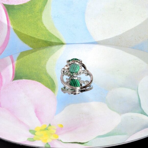 Ayla Artiste Oval Green Malachite Silver Ring Womens Size 7 Gift Boxed - Picture 3 of 8